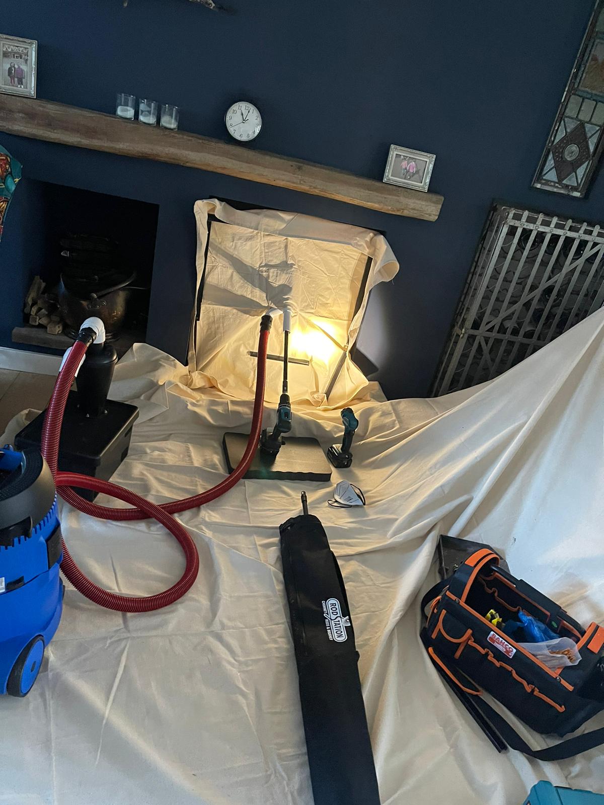 A modern chimney sweep being conducted in Essex